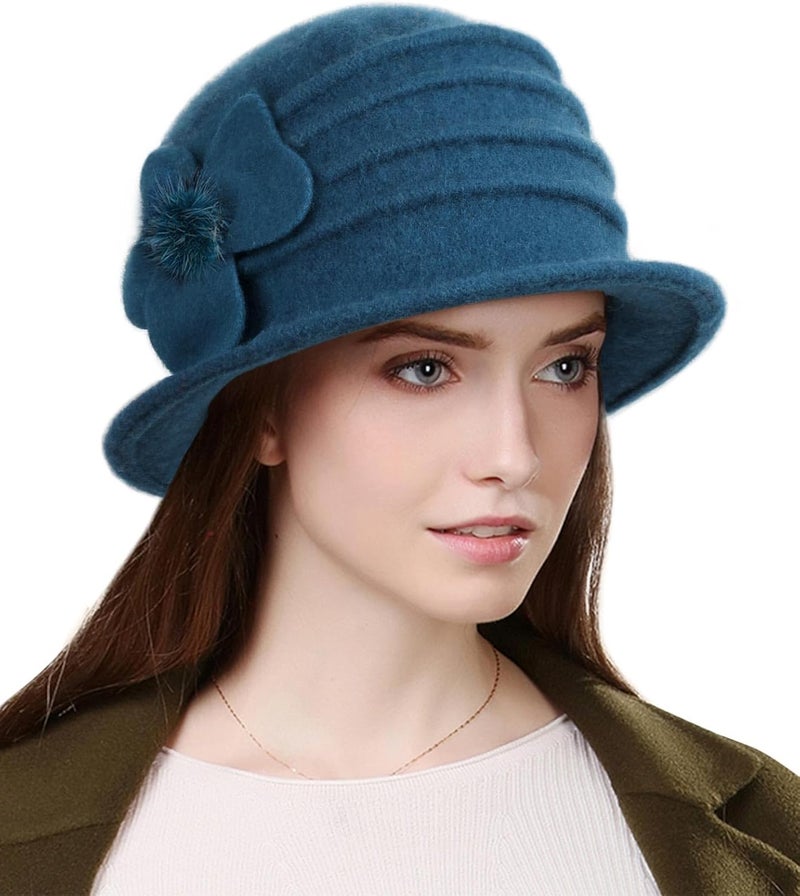 Sumolux Women Beret Hat French Vintage Floral Wool Dress Cloche Classic Winter Hat 1920s - Image 1